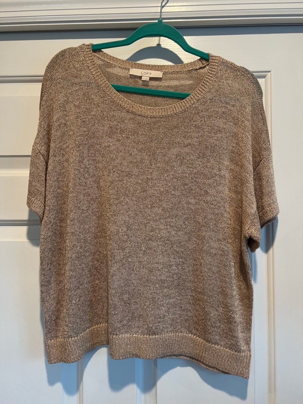 LOFT Lightweight Scoop Neck Short Sleeve Sweater - champagne rose gold color